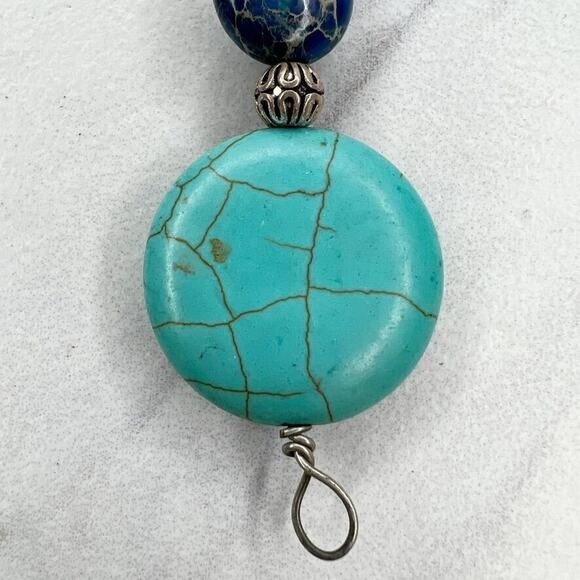Silver Tone Faux Turquoise Beaded Linear Pendant - Picture 4 of 7